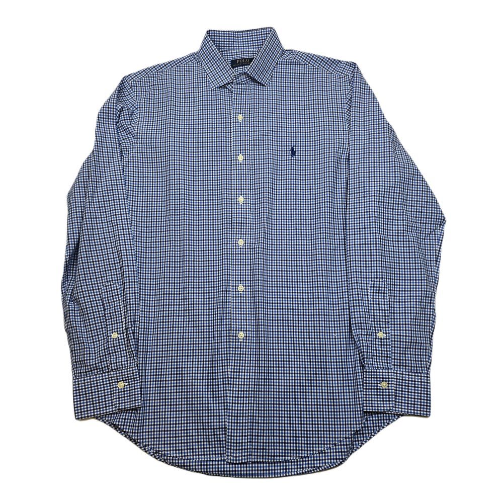 Polo Ralph Lauren Poplin Shirt Mens Large Blue Check Lightweight Long Sleeve
